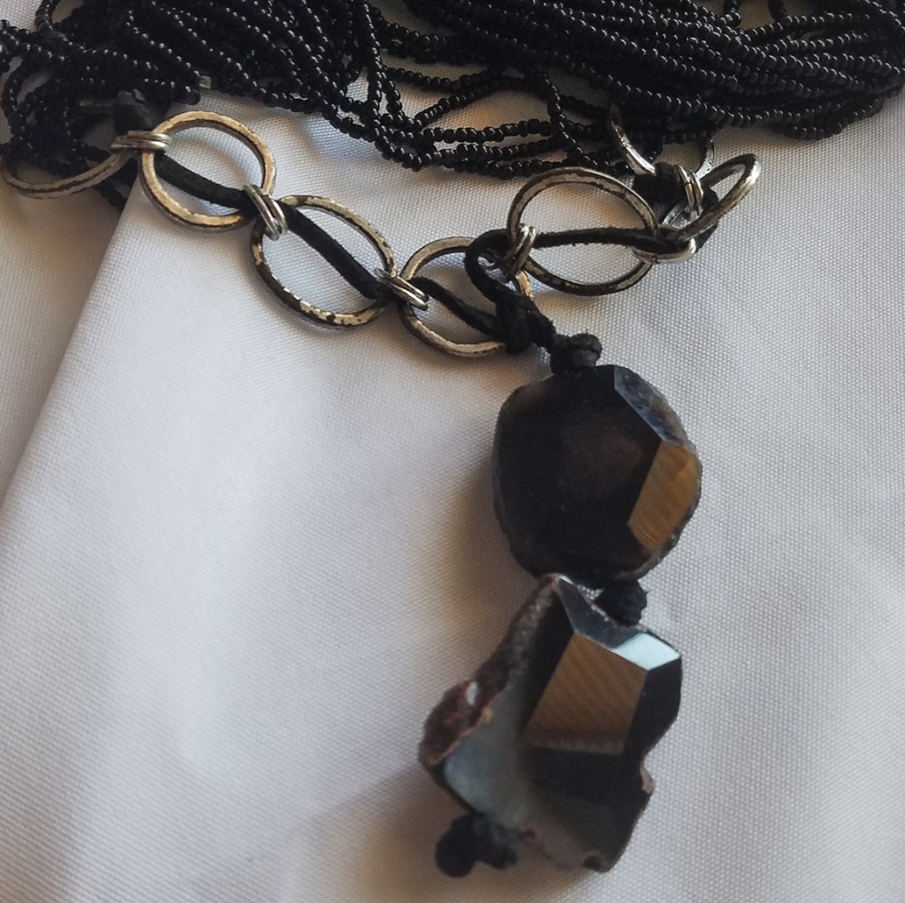 Chicos Black Stone Necklace Long